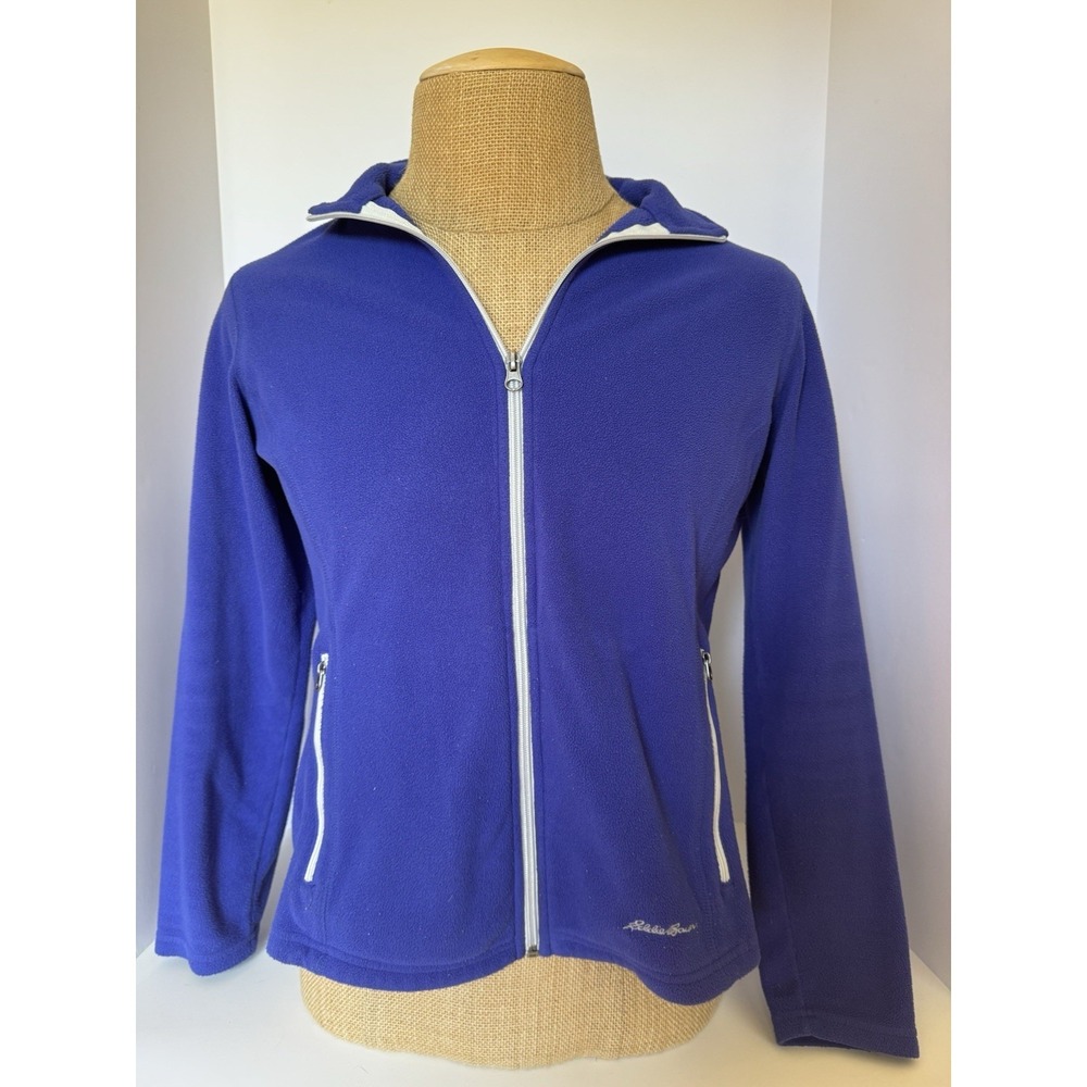 Eddie Bauer Womens Medium Blue Full Zip Fleece Jacket Pockets Outdoor Hiking‎